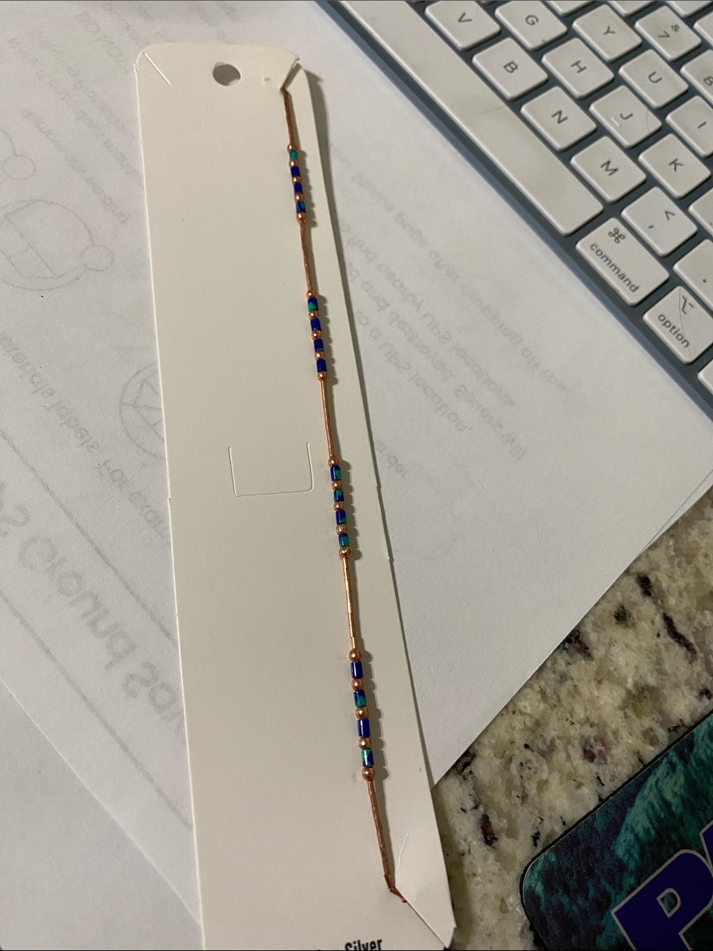 Delicate Beaded Anklet in Rose Gold with Blue & Teal Beads